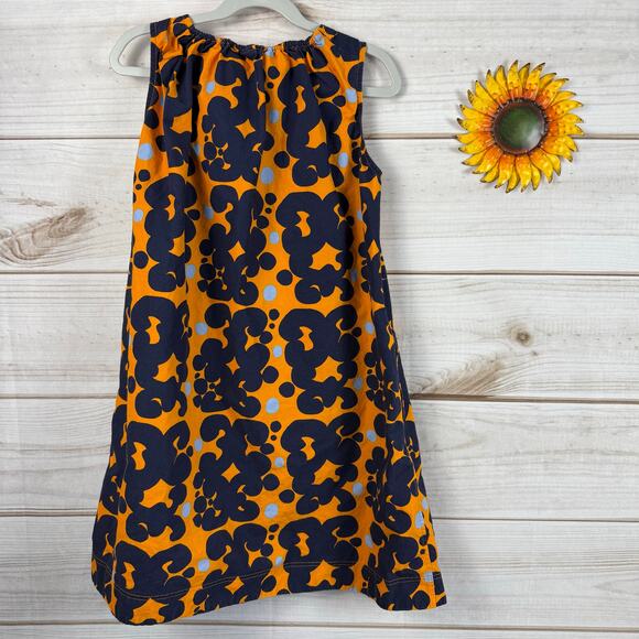Marimekko Uniqlo Kids Orange Navy Flower Print Sleeveless Dress Size 7 8 - Picture 2 of 4